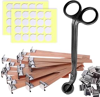 151PCS Candle Making Set Wooden Wicks with Metal Base, Smokeless, Includes Wick Trimmer and Stickers