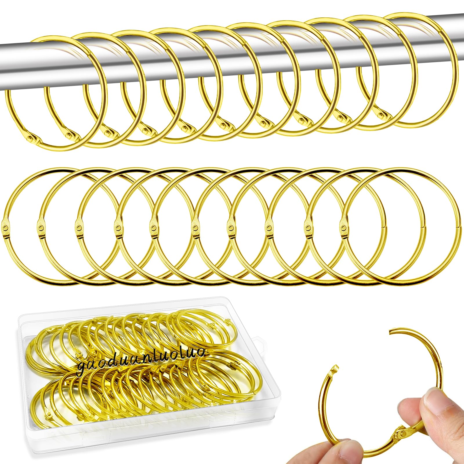 40 Metal Curtain Rings - 50mm, Shower & Curtain Rods (Gold)