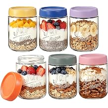 6 Pack Wide Mouth Mason Jars with Airtight Lids,Overnight Oats Containers 16oz with Lids,Glass Storage Containers for Fruit, Overnight Oats, Salad Dressing, Sauce, Cereal, Yogurt, Snacks Jar