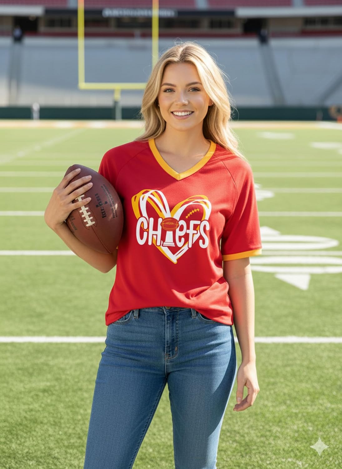 Football Shirts for Women Game Day V-Neck Tshirt Casual Football Short Sleeve Team Fan Graphic Tee Top - Image 5