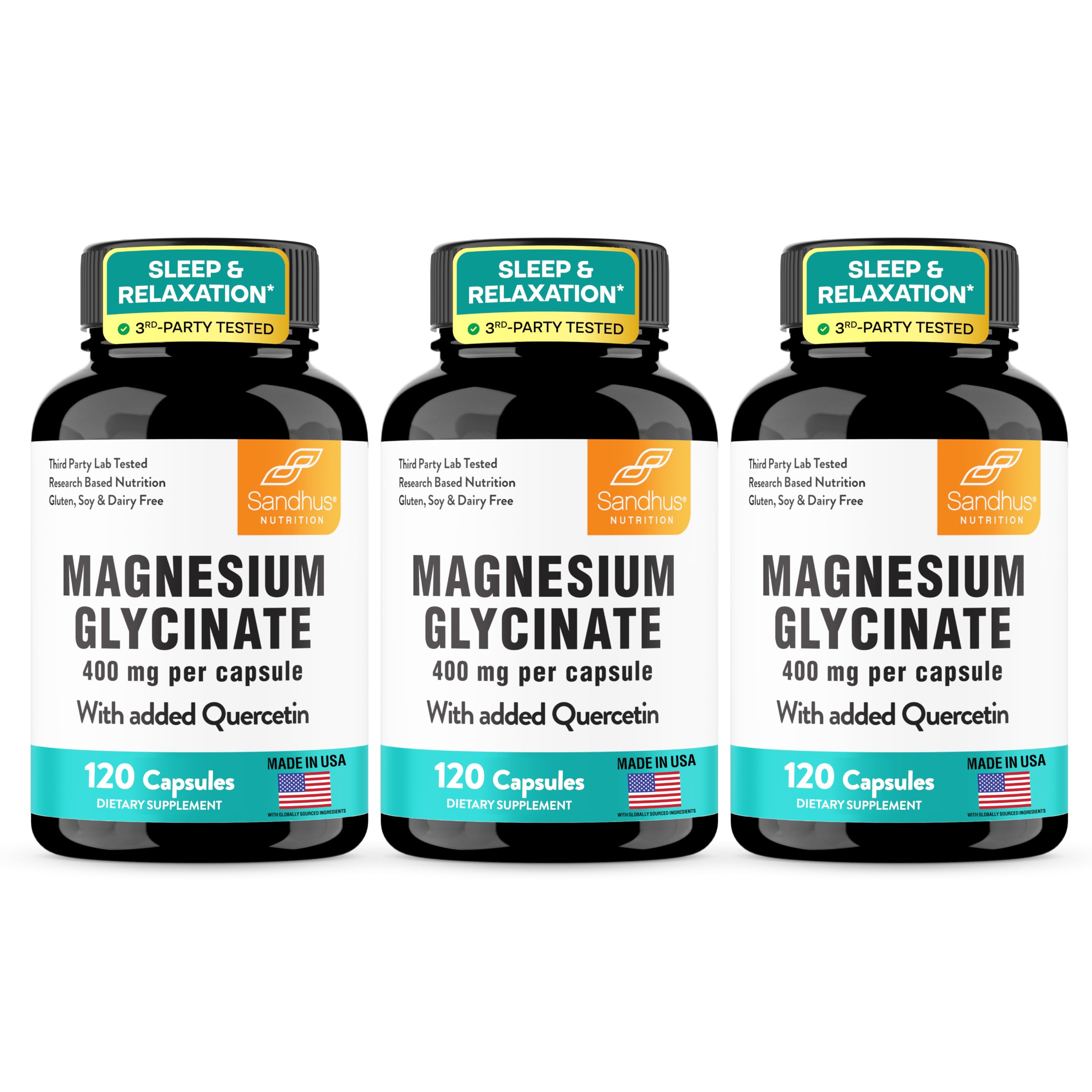 Magnesium Glycinate 400mg Capsules with Quercetin for Men & Women 360 Count 120 Count (Pack of 3) Magnesium Glycinate 400Mg with Quercetin