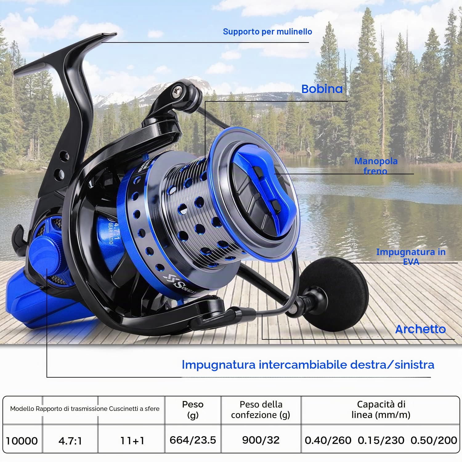 Sougayilang Spinning Reels 10000 Series - Mulinelli da surf ultra morbidi e potenti con mulinello in alluminio CNC, pesca in acqua salata in costa e in mare
