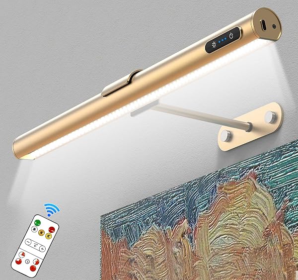 GOVSSING Picture Lights for Wall - 4000mAh Battery Operated Wall Lights with Remote, 3 Color Temps & Brightness Adjustable, 15.7” Rechargeable Wall Light, Memory & Timer Functions USB-C - 1