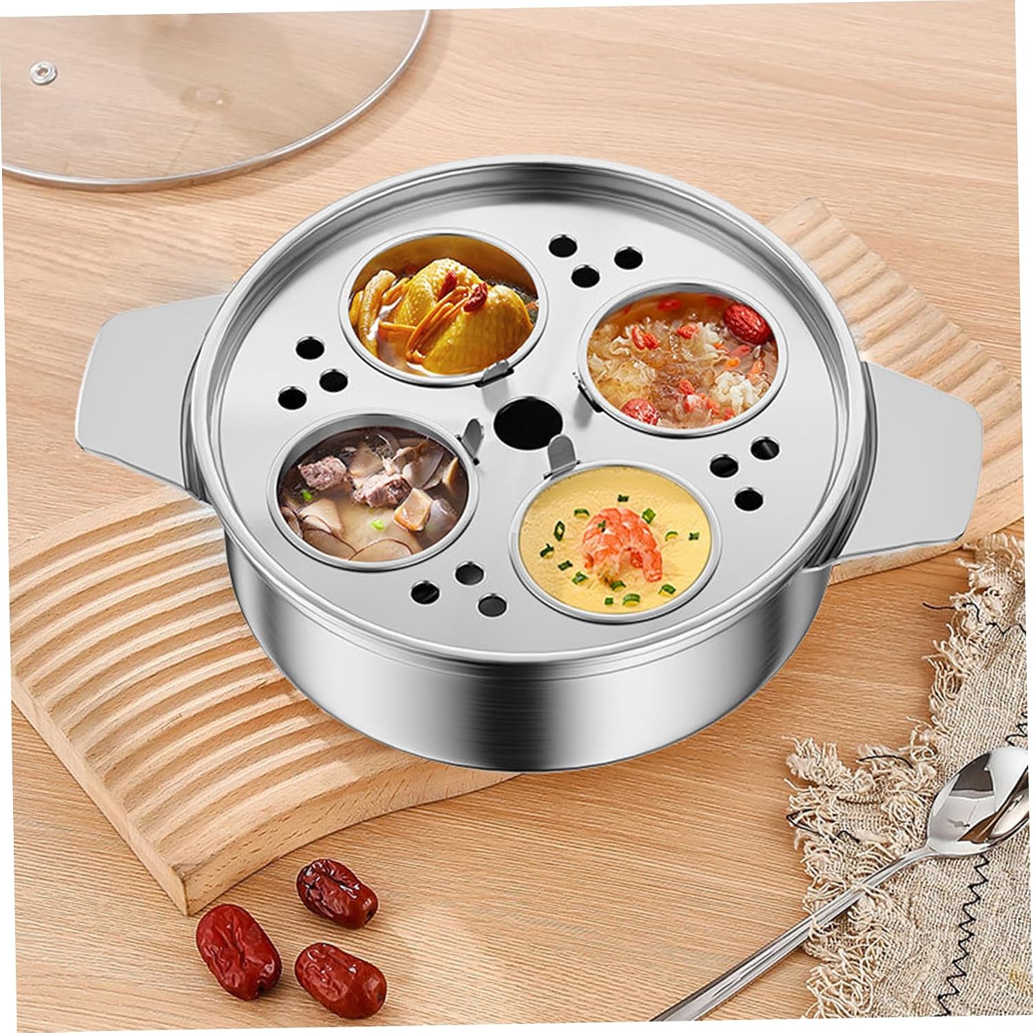 Egg Poacher Cups Egg Poacher ‎stainless Steel Poached Maker with 4 Cups, Nonstick Multipurpose Cooker Pot with Handle for Pots, Skillets and Pressure Cookers