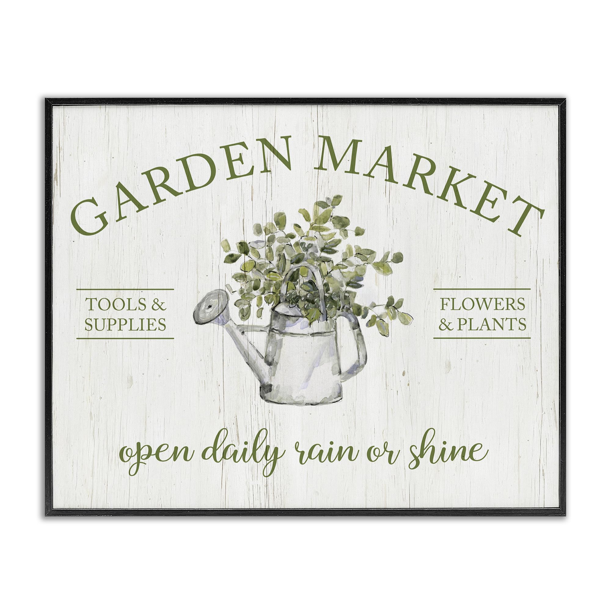 Stupell Industries Open Daily Garden Market Floral Wall Art, Rustic Market Signs and Spring Blooms, 11 x 14 Inch Framed Giclée Print, by Sally Swatland, Made in USA Gift