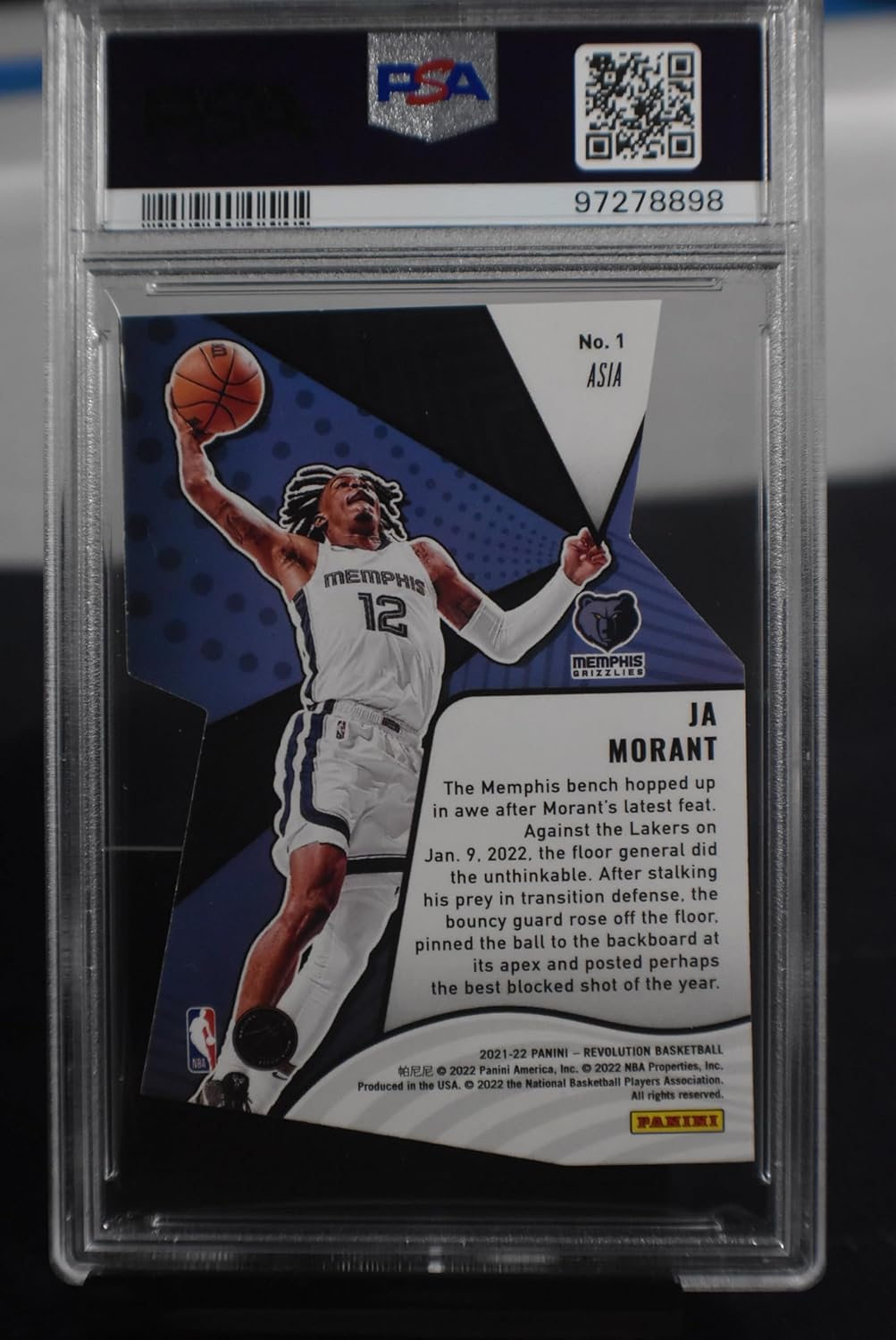 JA MORANT 2021-22 Panini Revolution Liftoff! #1 ASIA PARALLEL Die Cut Card PSA Graded NM-Mint 8 Memphis Grizzlies Basketball