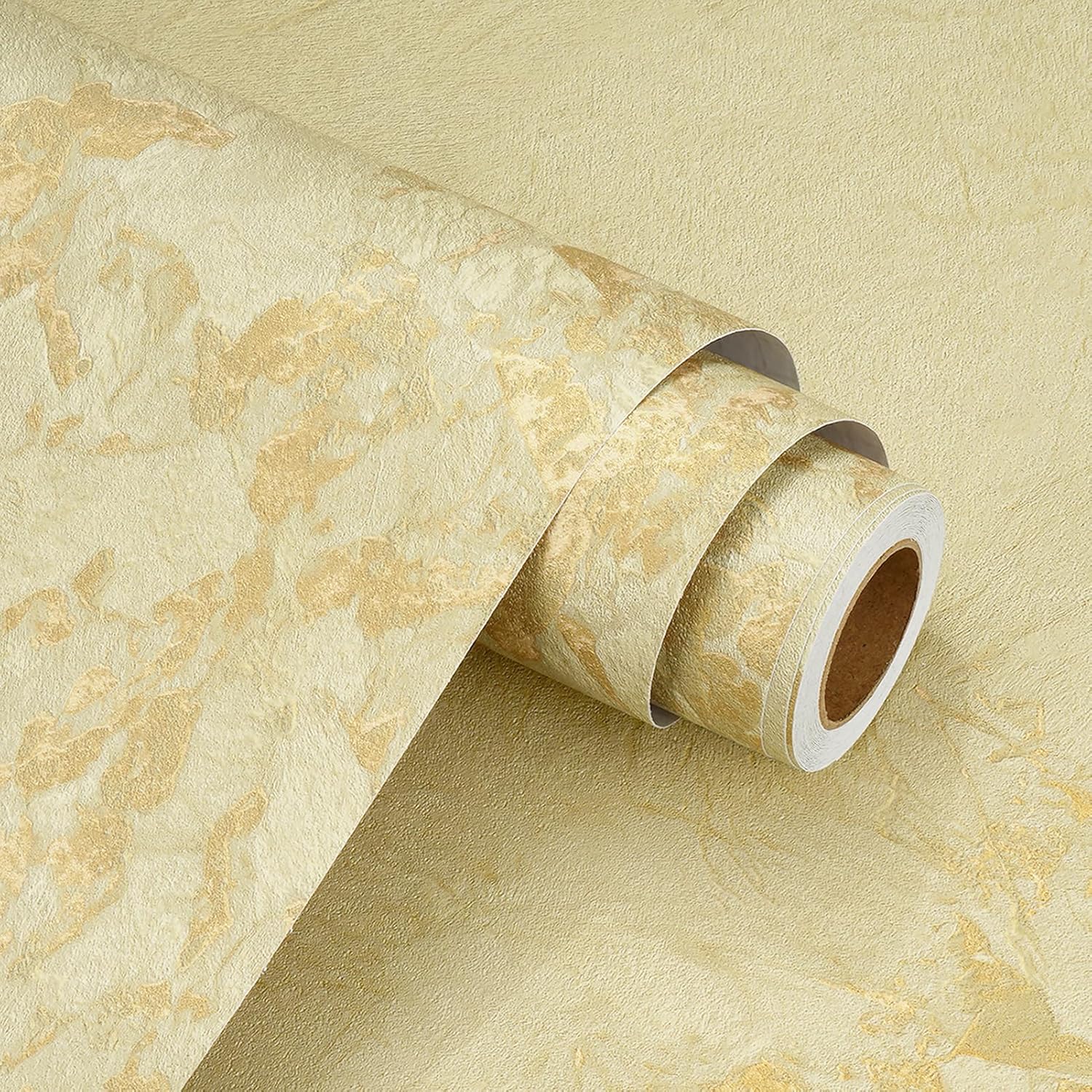 WESTICK Textured Gold Marble Wallpaper Peel and Stick Thick Marble Contact Paper for Countertops Waterproof Vintage Yellow Golden Wallpaper for Dining Tables Kitchen Cabinets 15.8" x 80"