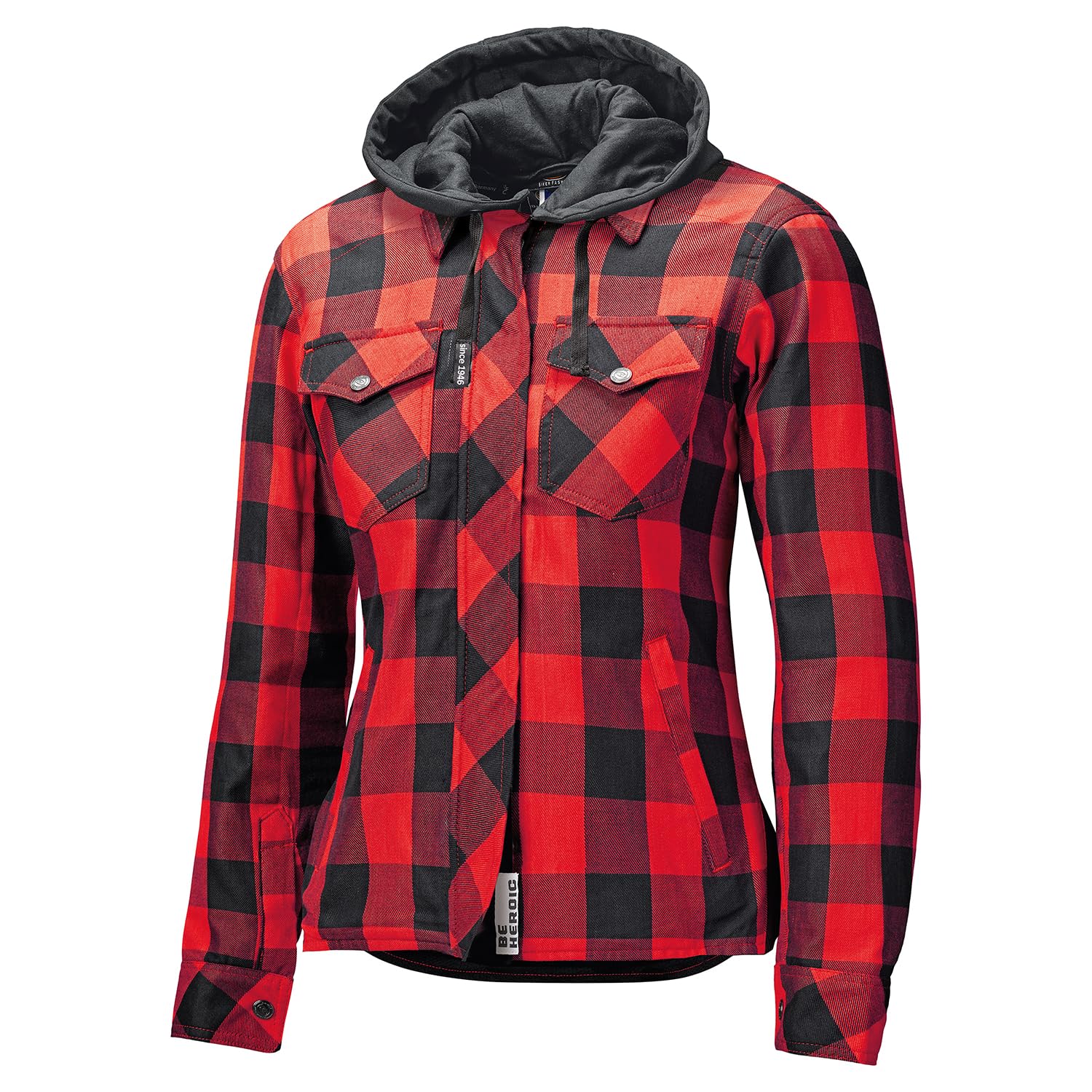 Held Lumberjack 2 - Motorrad Hemd mit Protektoren - CE zertifizierte Motorradjacke Damen EN 17092 - Flanell Material - Abnehmbare Kapuze - Softprotektoren Schulter&Ellbogen