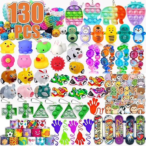 130 piezas de recuerdos de fiesta para niños, juguetes Pop Fidget, juguetes de caja del tesoro, premios de aula, relleno de piñata, cofre del