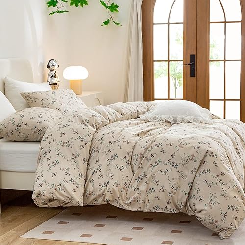 Miniatura 3 de Funda de edredón, 100 % algodón suave, juego de 3 piezas de ropa de cama con diseño floral para niñas, estampado vintage con patrón elegante de