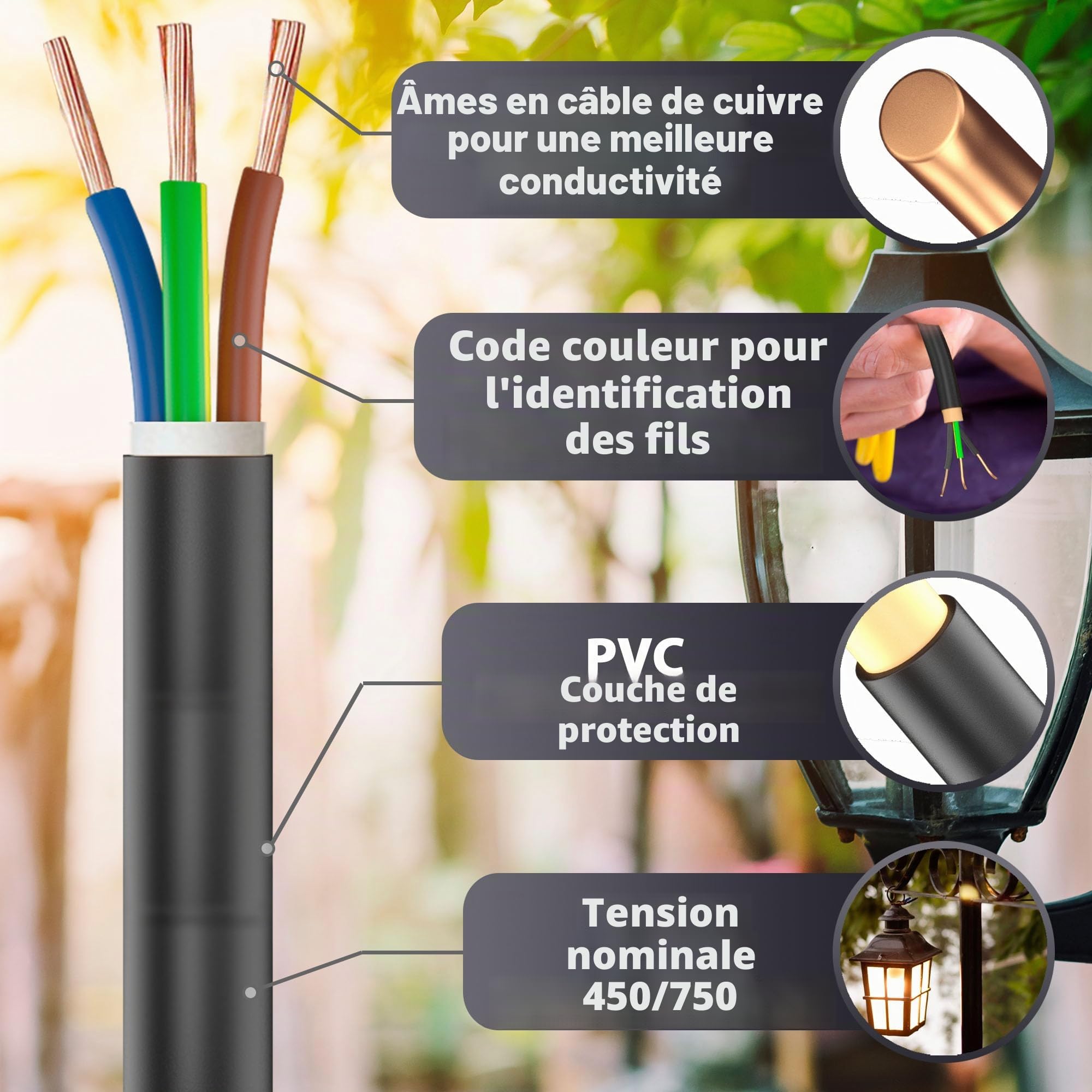 MAS Premium Câble d'alimentation en caoutchouc - 5-100 m - H07RN-F 3G 1, 3G 1,5, 3G 2,5, 3G 4, 3G 6, 3G 10 ou 3 x 1,5 - Câble flexible pour appareils lourds - (H07RN-F 3G1 mm², 20 m)