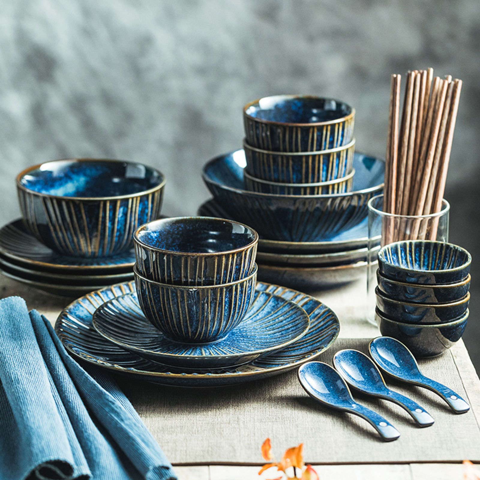 Duże ceramiczne miski do serwowania, zestaw 2 sztuk, niebieska miska na płatki śniadaniowe na śniadanie, mała głęboka miska sałatkowa do zupy, niebieska, 750 ml, 25 ml