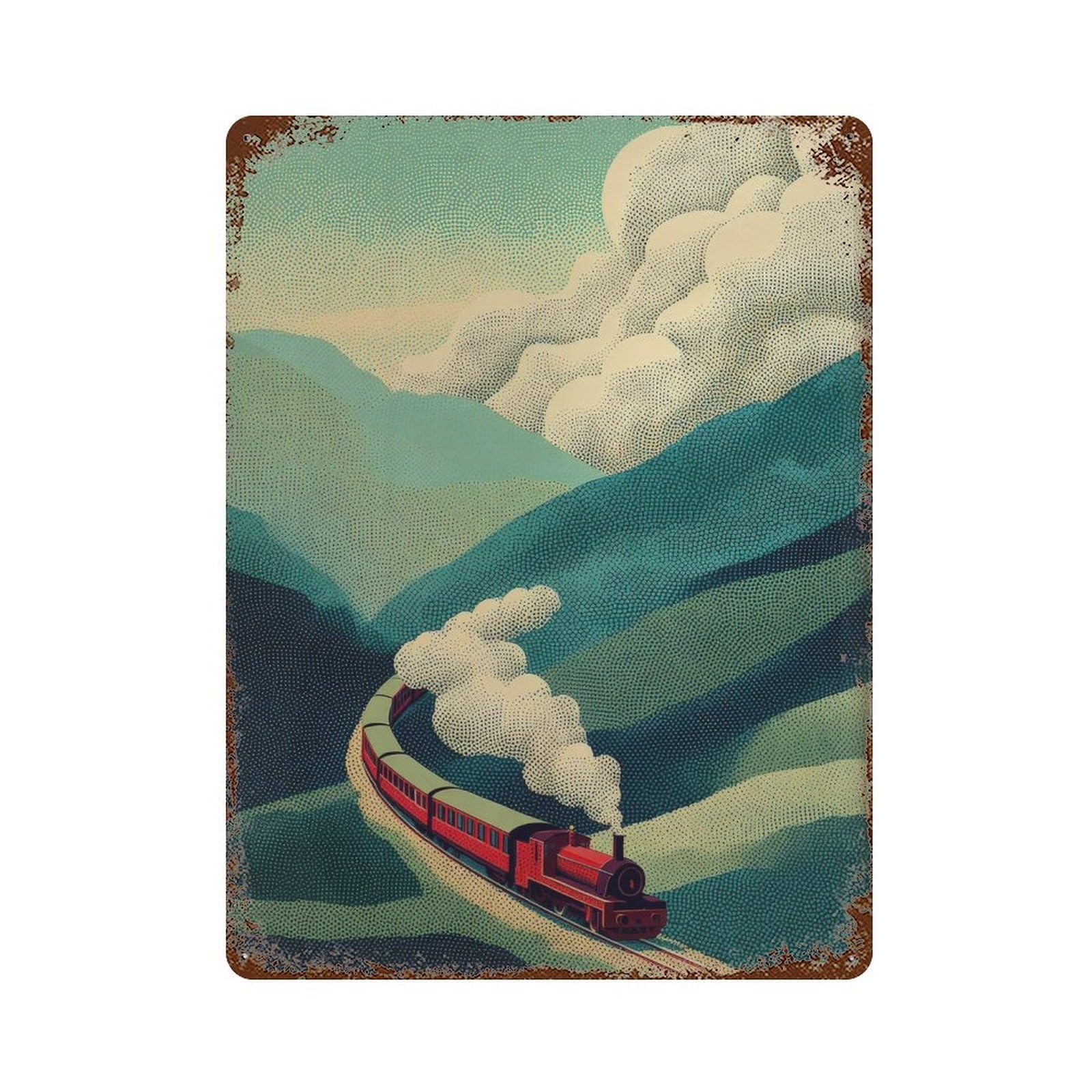 xiaoxiaoshen Steam Train. Pointillism Wall Decor Art Metal Tin Poster Modern Home Decor Art Home Bar Shop Decorations Vintage Sign 40x30cm