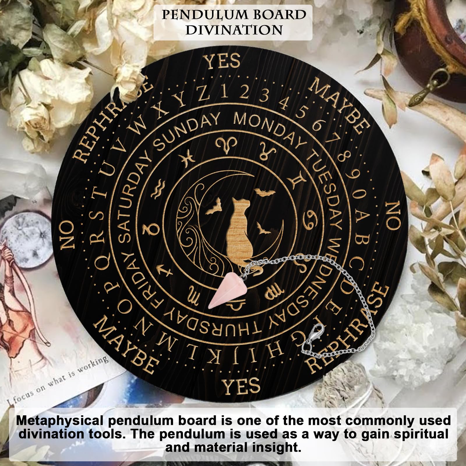 Support Pendule En Bois Fait Main – Planche Divinatoire Verticale Pour Méditation, Tarot Et Travail énergétique (17,8 Cm X 31,6 Cm)