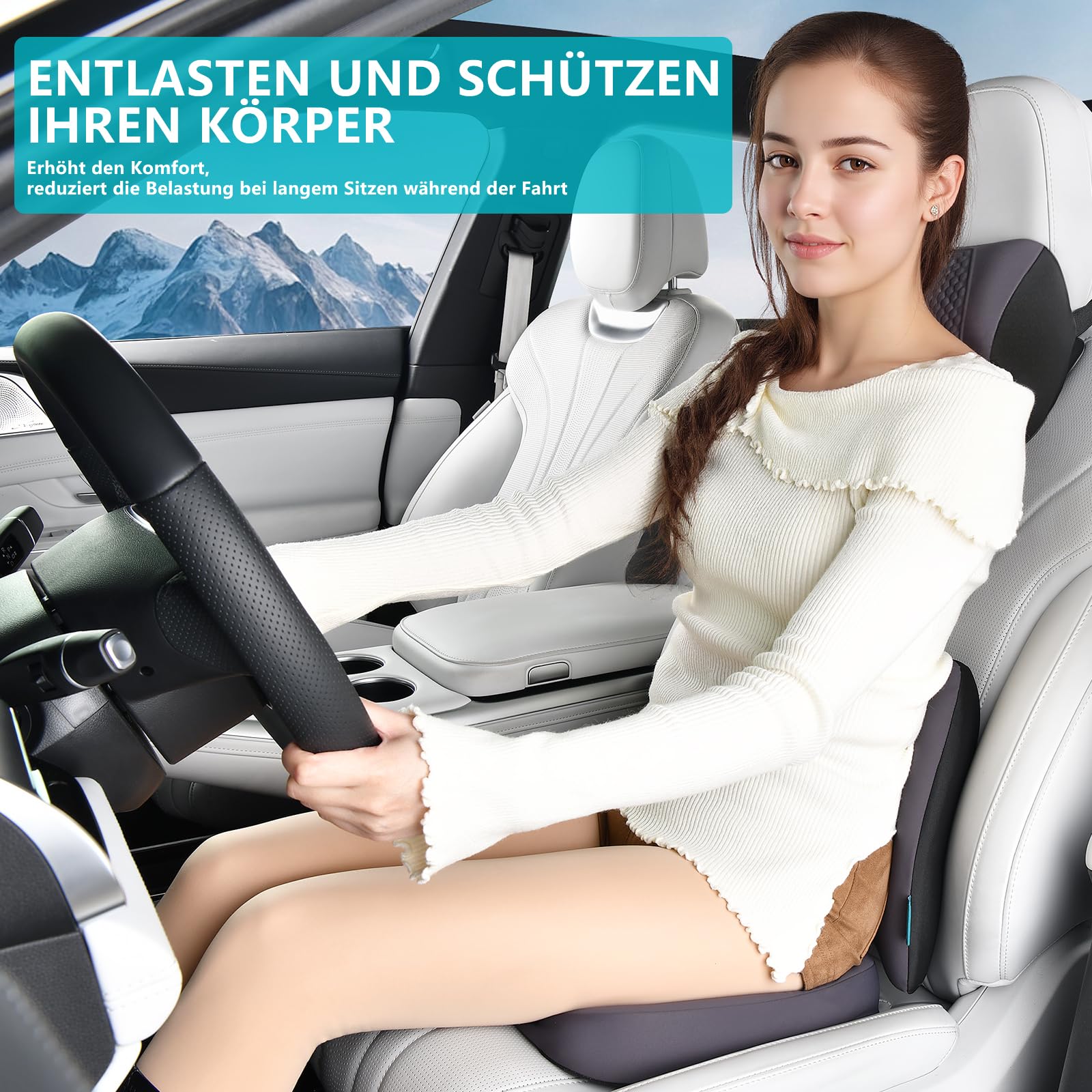 FLORICH Cojín para Asiento de Coche, Cojín Lumbar para Reposacabezas de Coche con Espuma Viscoelástica de Gel Cojín Ergonomisches Sitzkissen für Bürostuhl y Asiento de Coche, Tipo3-Gris