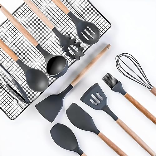 Miniatura 3 de ITZZO Juego de cocina utensilios de 19 piezas y juego de cuchillos con bloque, incluye utensilios de cocina de silicona de 9 piezas, 5 cuchillos de