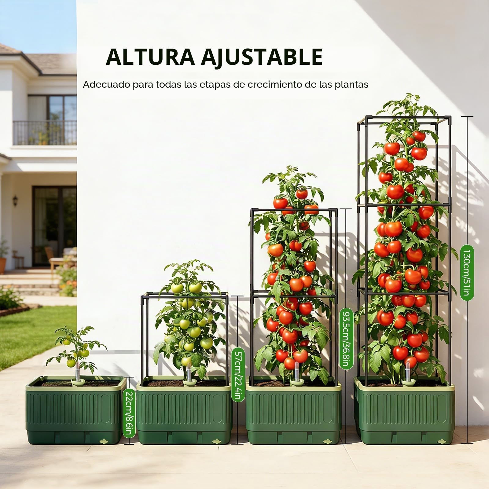 MQUPIN Paquete de jardín elevadas,Cama de jardín elevada con Enrejado para trepar Vegetales y Plantas, macetas de riego automático al Aire Libre, Soporte Ajustable para Vid (1)