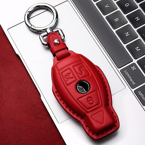 Miniatura 4 de Tukellen Funda para llavero Mercedes Benz de piel auténtica con llavero, protector de cuero compatible con C E M S CLS CLK GLK GLC G AMG Series