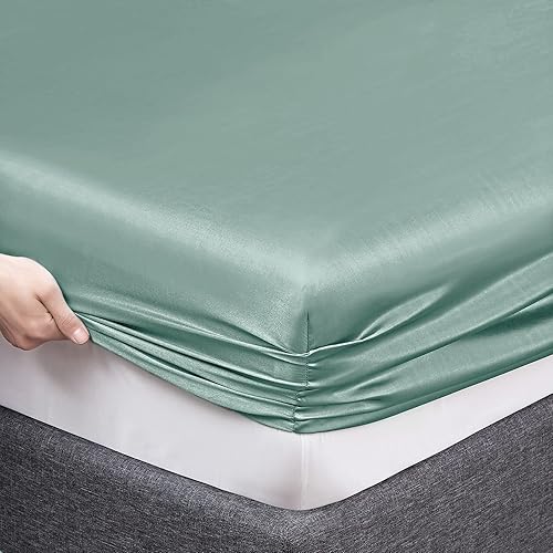 Miniatura 6 de Vonty Juego de sábanas de satén suaves y sedosas tamaño King, 1 sábana bajera de bolsillo profundo + 1 sábana encimera + 2 fundas de almohada