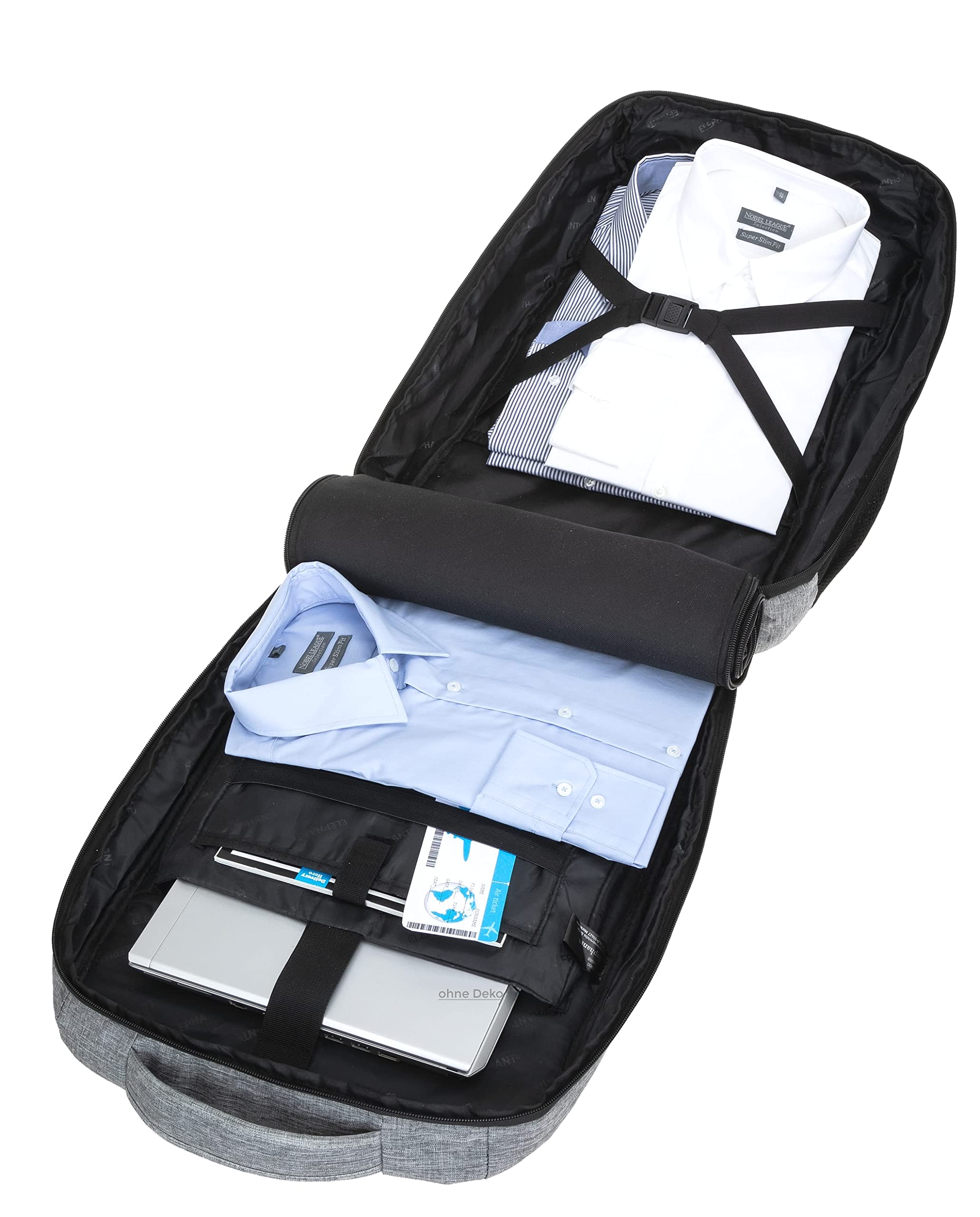 Elephant Rucksack Handgepäck Reise Fly 45 L Laptop Fach 12900 Dunkelgrau | Legends XL Flugzeug Bus Reiserucksack Tasche Laptop Fach Anti-Theft Tasche Dunkelgrau Schwarz