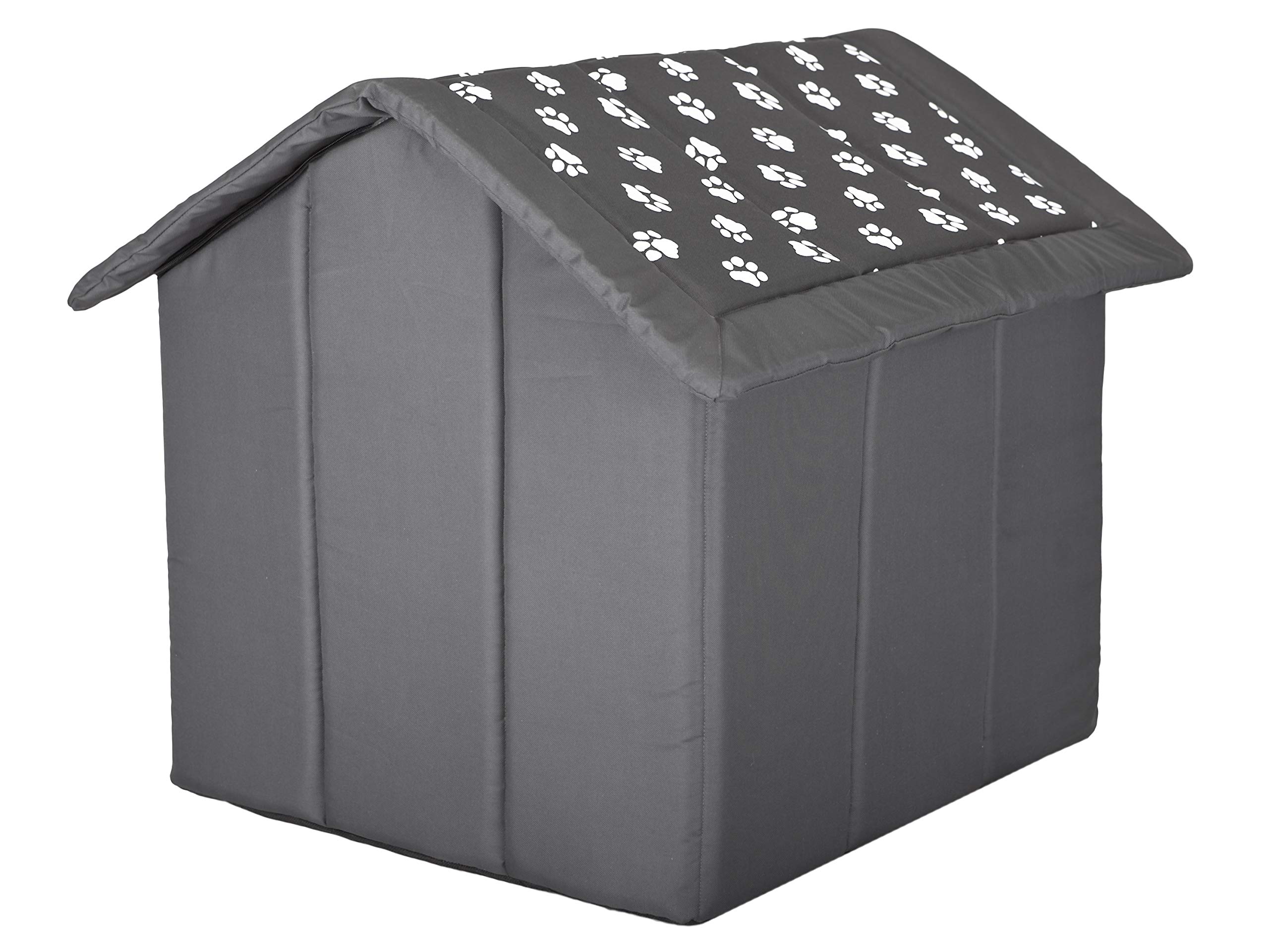 PillowPrim Buda dla Psa i Kota XL - Legowisko, Domek 60 x 55 cm, Szara z Łapami