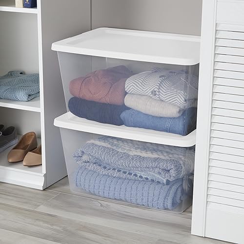 Miniatura 2 de Paquete de 2 contenedores de almacenamiento transparentes de 58 cuartos de galón con tapas blancas a presión, recipientes de plástico apilables para