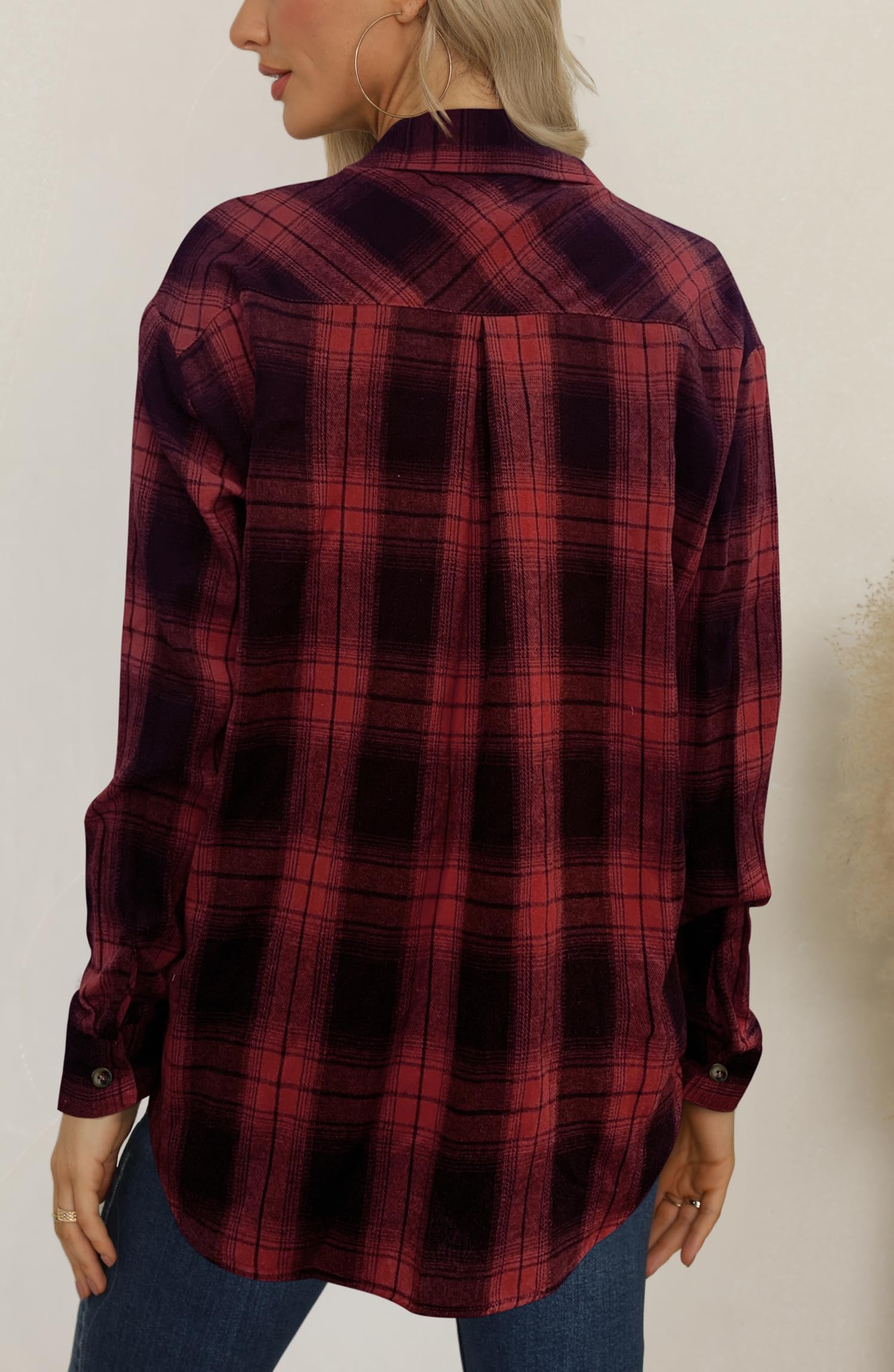 NONSAR Camicia da donna a quadri, con bottoni, a maniche lunghe, per Oktoberfest, a quadri, casual, con scollo a V, in flanella