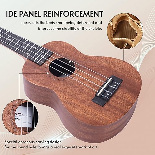 Miniatura 34 de ADM Ukelele para principiantes, kit de ukelele de madera hawaiana para niños y adultos, paquete de ukalelee profesional con lecciones gratis