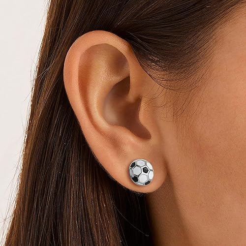 Miniatura 2 de C-leen Aretes de béisbol, fútbol, voleibol, baloncesto, regalos para mujeres y niñas, hipoalergénicos chapados en plata, aretes de béisbol, fútbol,