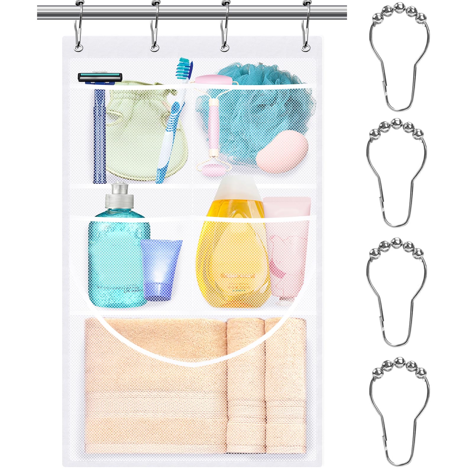 EMLTHORY Mesh Shower Caddy Hanging Hanging Mesh Pockets Shower Curtain Liner Pockets Hanging with Pockets Quick Dry Cruise