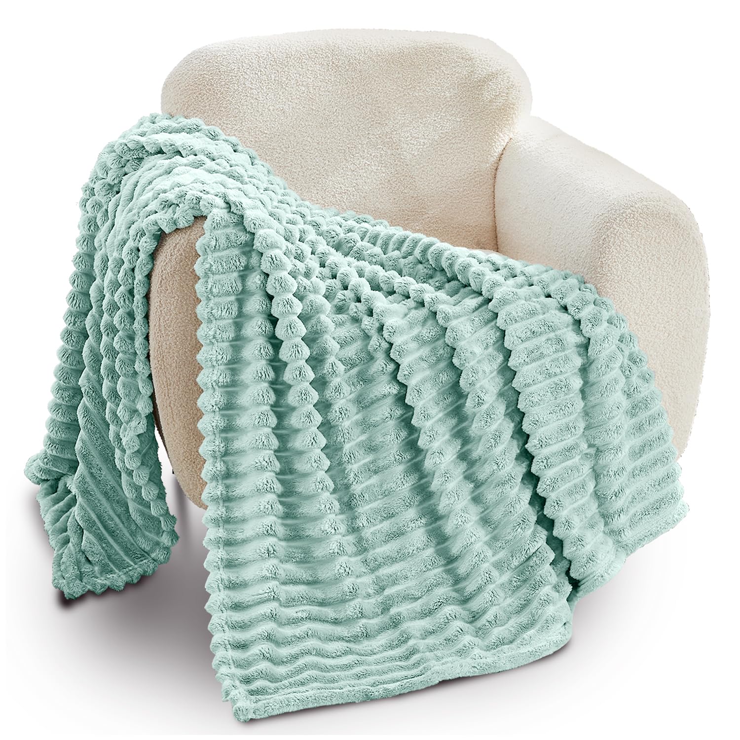 Gc Gaveno Cavailia Duck Egg Ribbed Blanket Throw | Fluffy Fleece Throws For Sofas, Bed, Settee, Couch | Comfortable Extra Large Blankets & Throws | King Size 200X240 Cm |