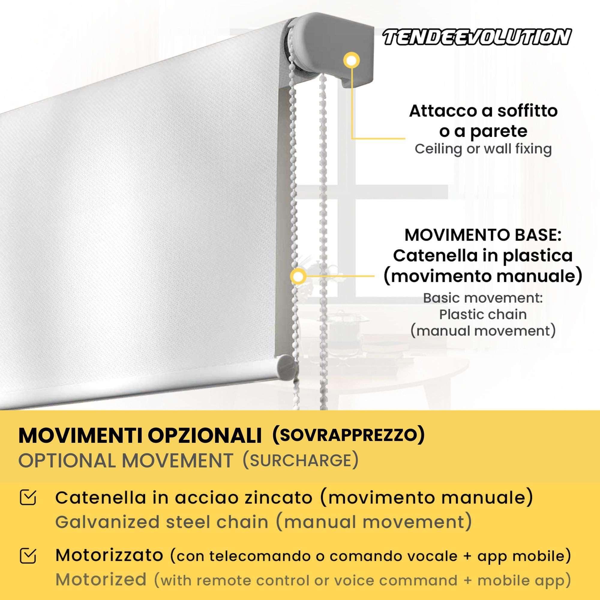 TENDEEVOLUTION - Tenda a Rullo per Interni su Misura Mod. Lampedusa, Tende Avvolgibile Interno con Tessuto Filtrante in diversi colori, Tende a Rullo con apertura Manuale o Motorizzata