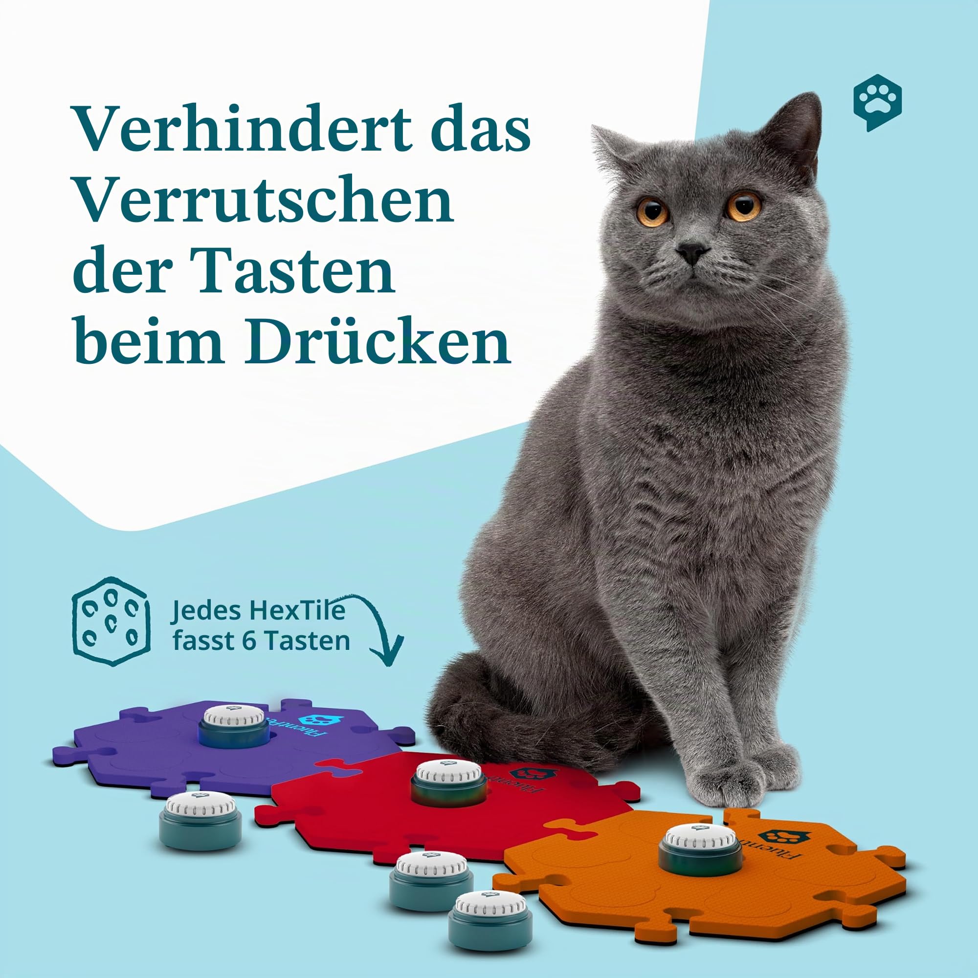 FluentPet Speak Up Starting-Kit mit klarerem nach Oben gerichtetem Klang, 6 beschreibbare Tasten mit vorinstallierten Batterien und 3 HexTile Knopfmatten, Trainingstasten für Hunde und Katzen