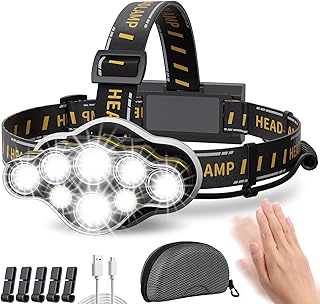 KIDECCE Headlamp,Super Bright 18000 Lumen 6 LED Work Headlight with Red Warning Light 8 Modes Rechargeable Waterproof Flashlight,Headlights for Cycling Hunting Fishing Climbing Running Outdoor