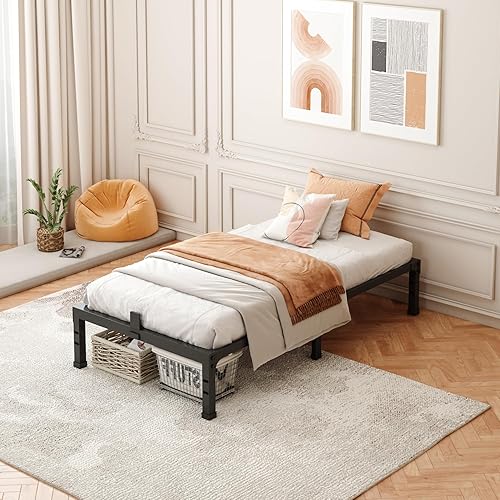 Miniatura 12 de FUIOBYVV Marco de cama King con plataforma de metal resistente de 14 pulgadas, soporte de cama tamaño King de hasta 3500 libras, no necesita somier,