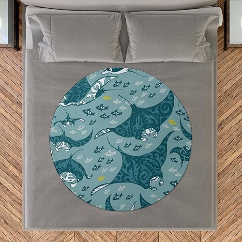Miniatura 8 de Sea Depth Manta redonda con diseño de peces y rayas para sofá, cama, manta decorativa estética para viajes, camping, manta cómoda, 60 pulgadas