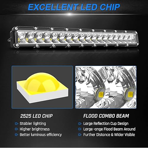 Miniatura 5 de AutoFeel 2 luces LED para cápsulas de 5 pulgadas, 6000 lm, barra de luz LED, barra de luz LED de una sola fila, haz combinado de inundación, luces