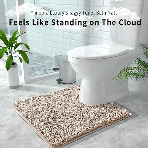 Miniatura 7 de Yimobra Tapete de baño de lujo lanudo en forma de U para baño, 24.4 x 24.4 pulgadas, suave y cómodo, máxima absorción, secado rápido,