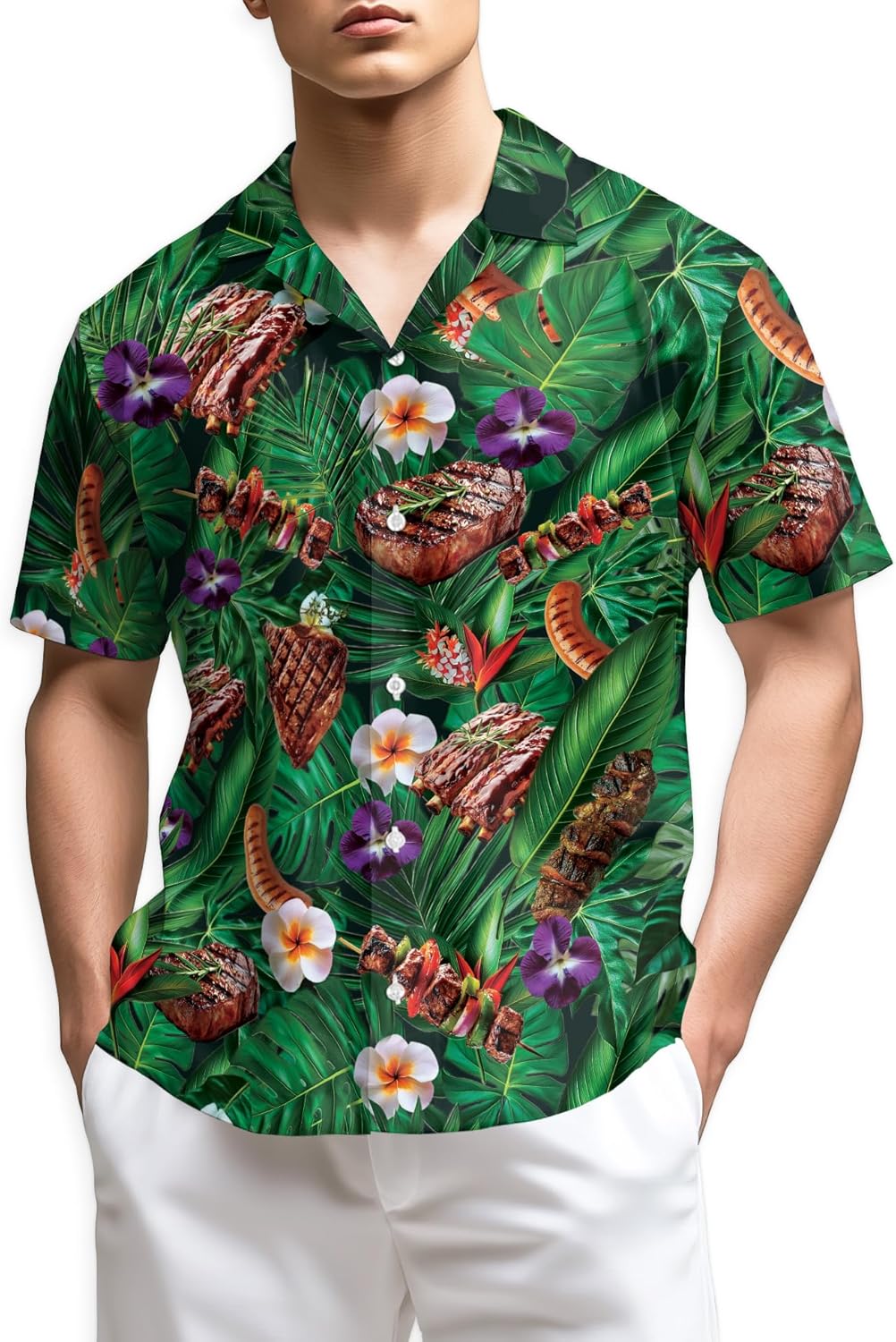 Funny Chicken Wing BBQ Hawaiian Shirt for Men Women, Fastfood Lovers Button Down Summer Beach Short Sleeve, S-5XL