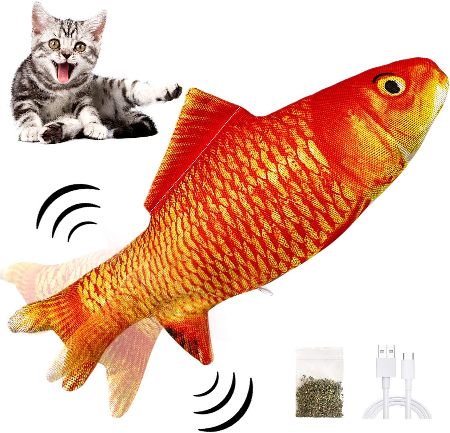 Yoochee Moving Cat Kicker Fish Toy, Electric Flopping Oxford Fish Cat Toy, Interactive Wiggle Catnip Toys, Realistic Toy for Indoor…
