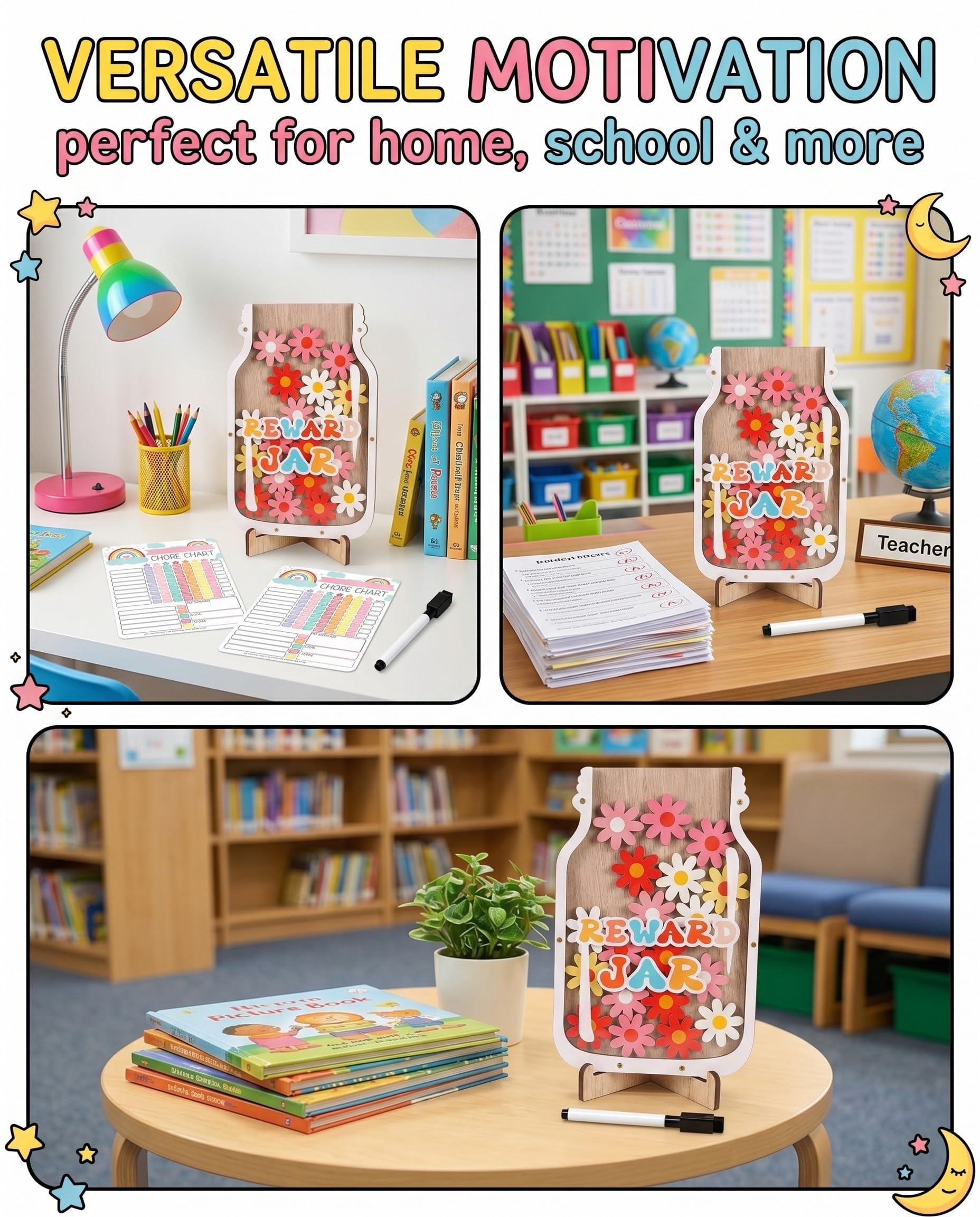 Tabella delle Ricompense per Bambini con 30 Stelle e Lavagna Magnetica Sistema di Ricompensa per Casa, Scuola e Aula (Fiori Colorati)