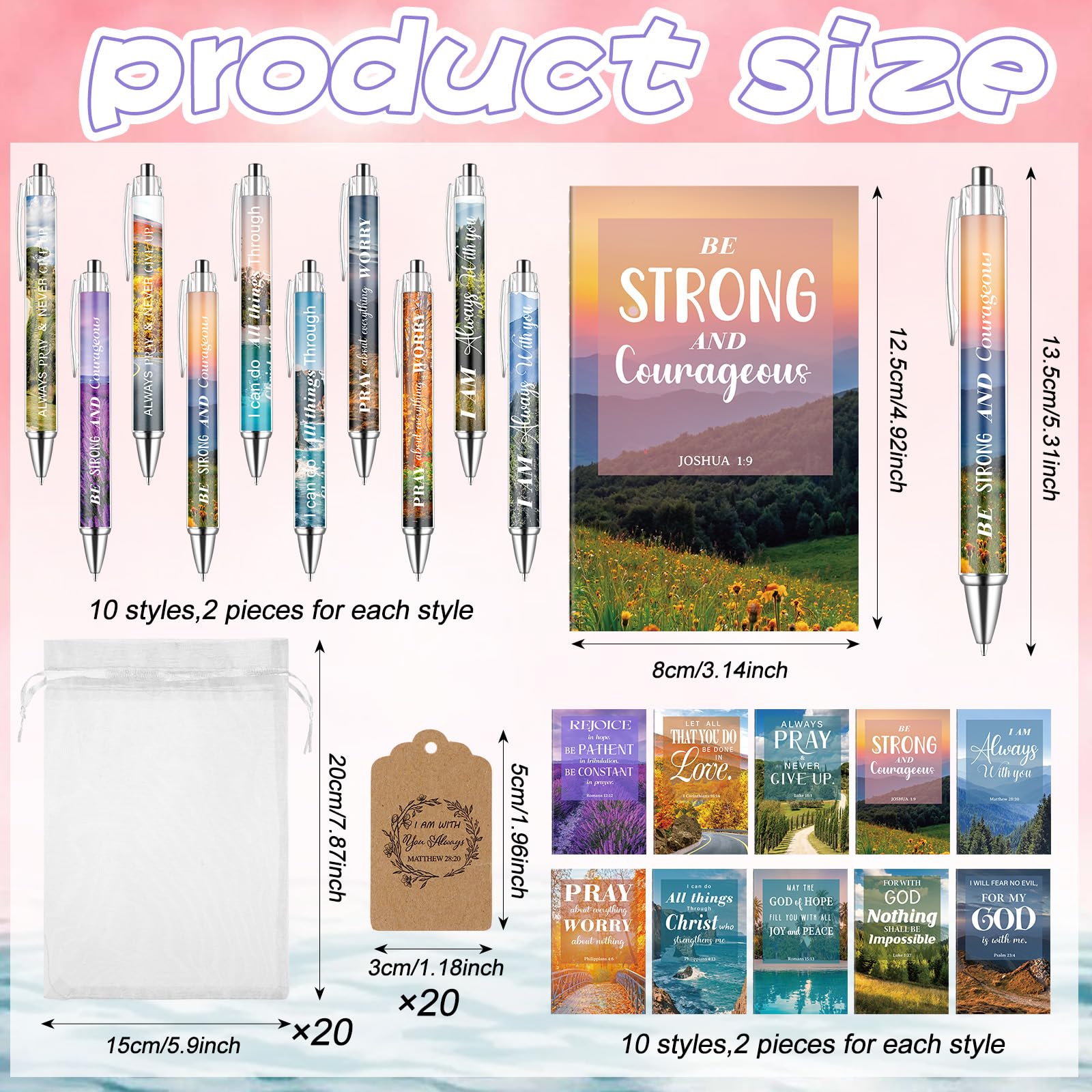 20 Set/80Pcs Christian Gift Including Bible Verse Notebooks Scripture Pens Prayer Tags, Church Journals Notepads Bible Verse Gifts for Women Men Christian Christmas Inspirational Religious Party Gifts - Image 2