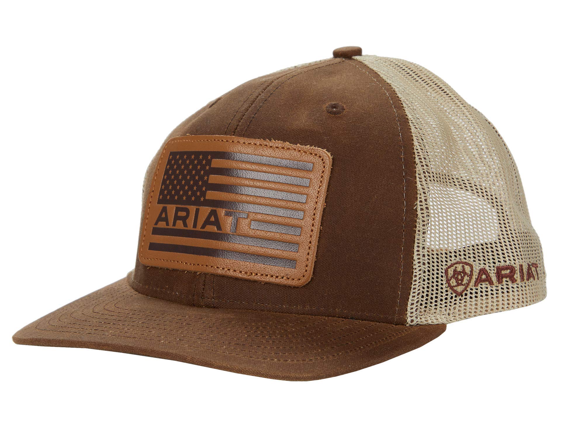 ARIATARIAT Men's Oilskin Richardson 112 Cap with USA Flag Leather Patch, Mesh Back, Snap Closure, Cotton-Poly Blend