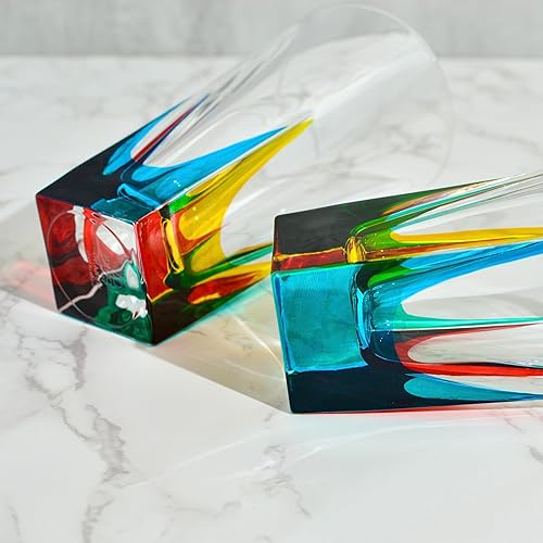 Miniatura 5 de Vasos altos de cristal italiano, juego de 2, vasos de 12 onzas, pintados a mano, cristalería vintage para whisky, refrescos, té, agua y fiestas,