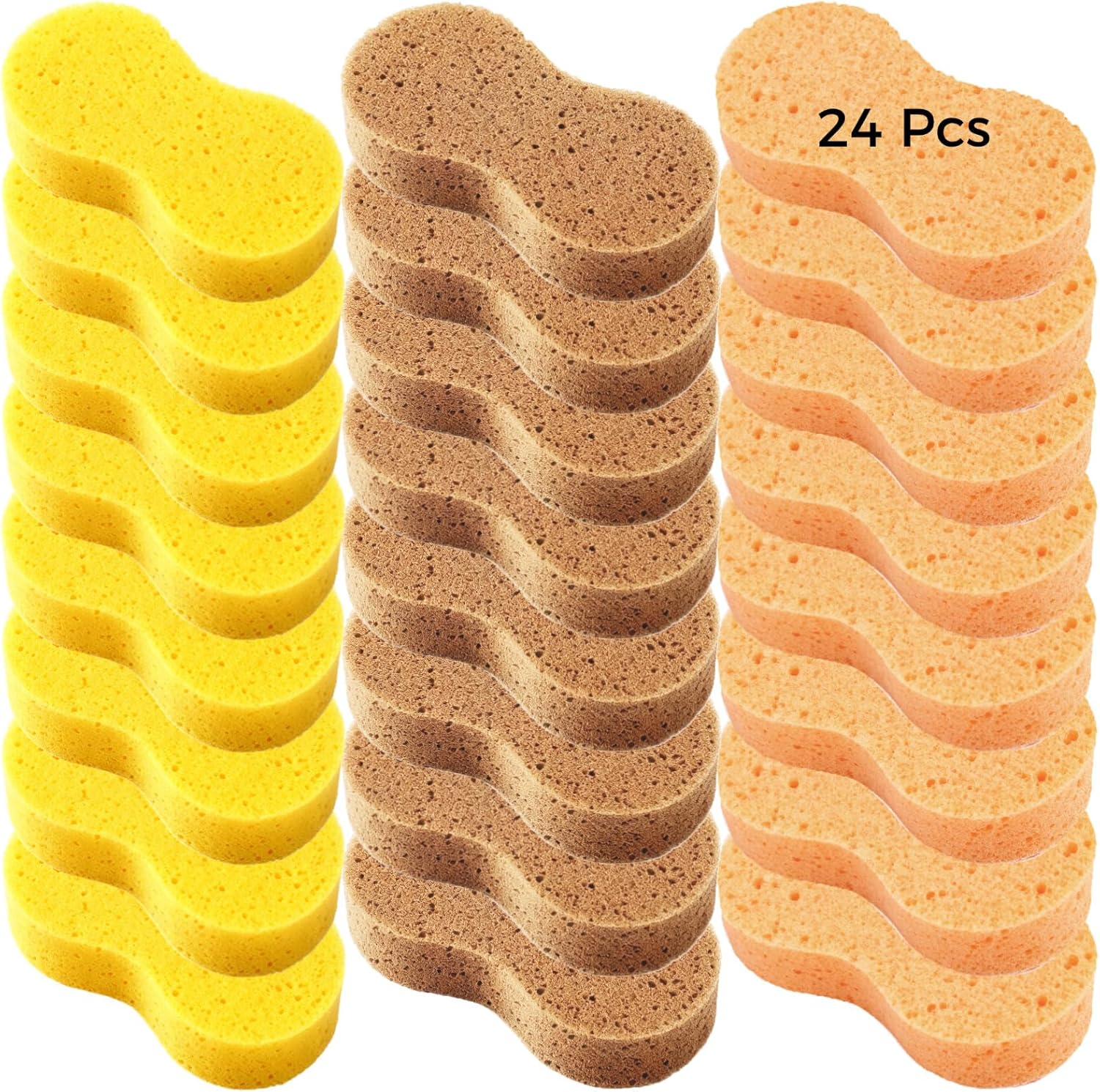 24 Pcs Car Wash Sponges, Non-Scratch Detailing, Honeycomb Design, 8-Shape Expandable for Cars, Trucks, Motorcycles