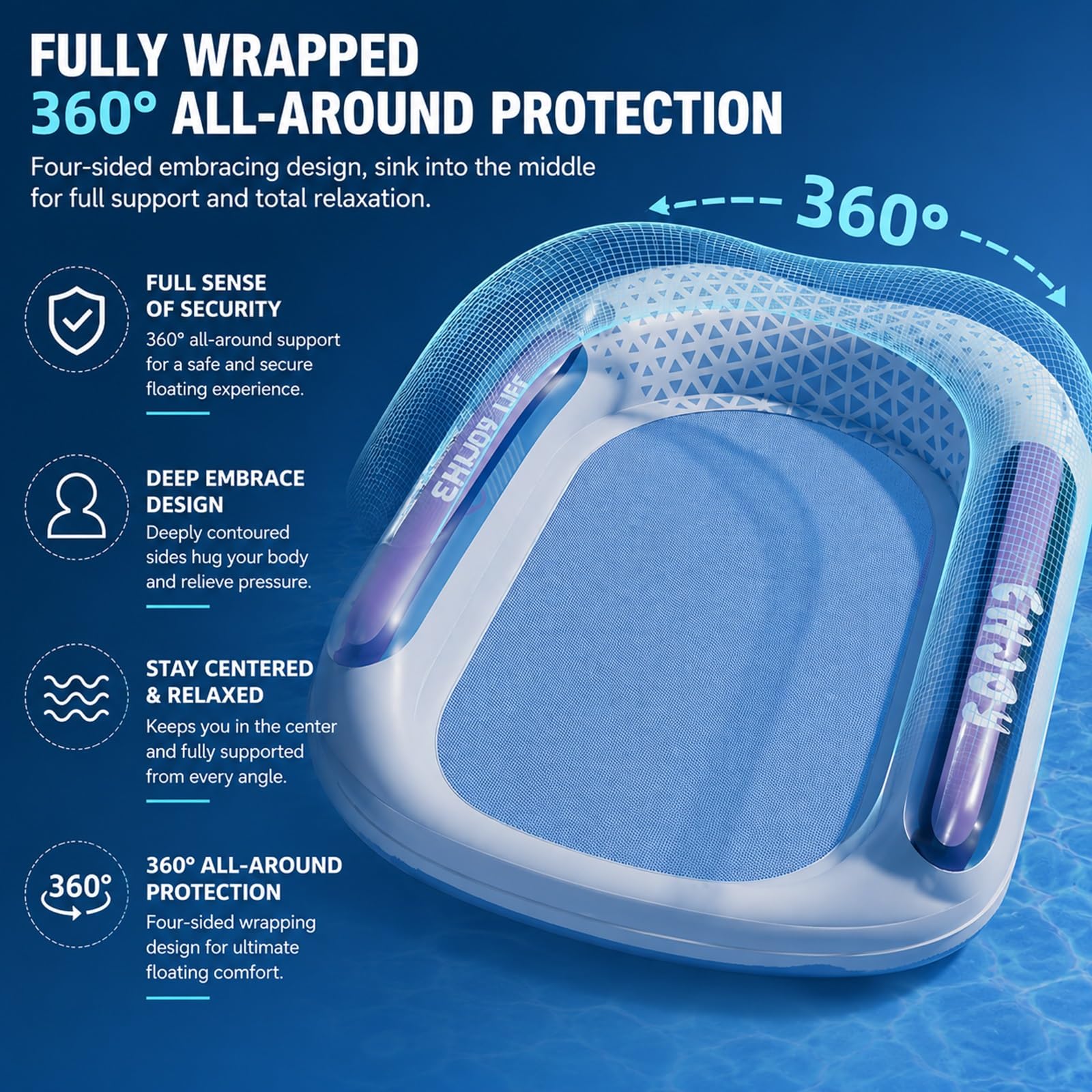 Amaca Gonfiabile, Sdraio Galleggiante con Porta Bicchieri, Zattera Gonfiabile Portatile per Piscina, Spiaggia, Lago e Attività Acquatiche All'aperto