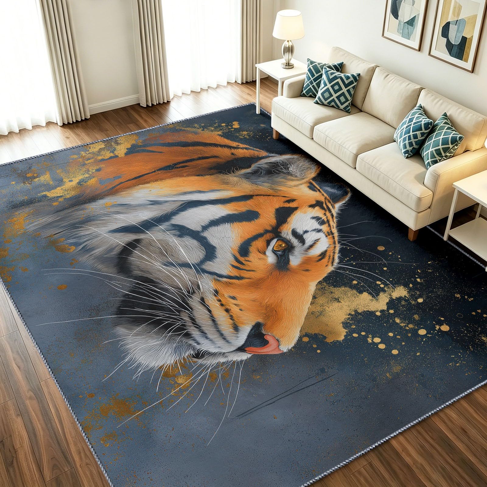Alfombras lavables de zona pequeña gris 90x150 adiós a las manchas con diseño abstracto de tigre