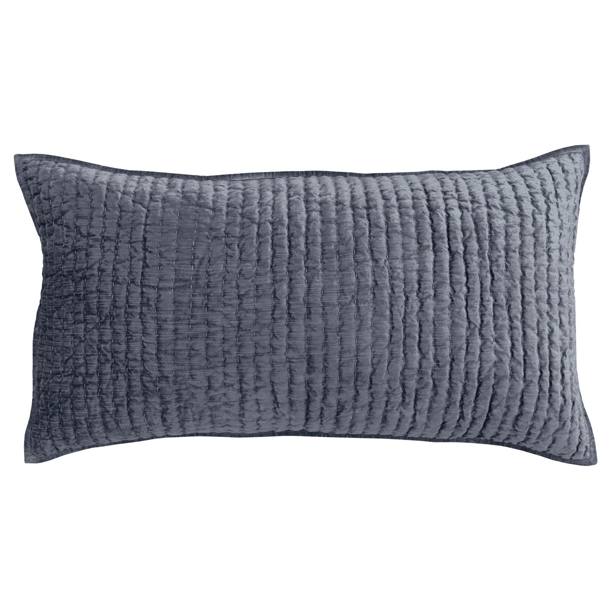 Benjara Bili 20 x 36 Hand Stitched Lumbar King Pillow Sham, Rayon Velvet, Fog Blue