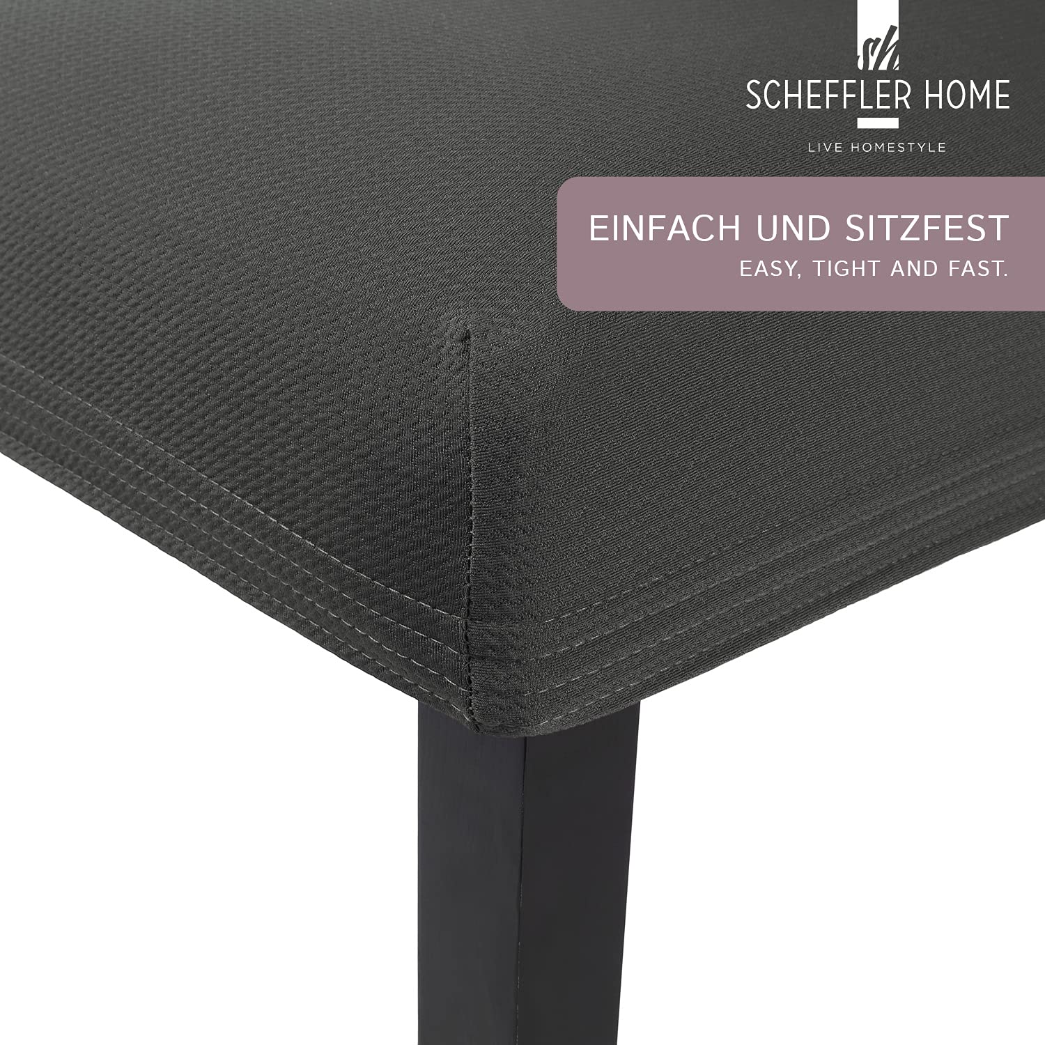 Scheffler Home Stuhlhussen Grau 6er Set Stretch Mia Schwingstühle | Blickdichte Microfaser-Stuhlbezüge, waschbar und pflegeleicht, für Freischwinger und Esszimmerstühle, Öko-Tex zertifiziert