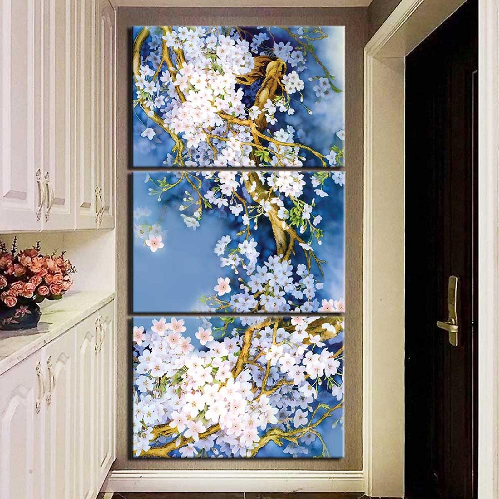 Plakaty do dekoracji domu, 3 szt. abstrakcyjne drzewo niebieskie białe plakaty sztuka ścienna obrazy na płótnie do salonu dekoracja sypialni 40 x 60 cm x 3 szt. bez ramy